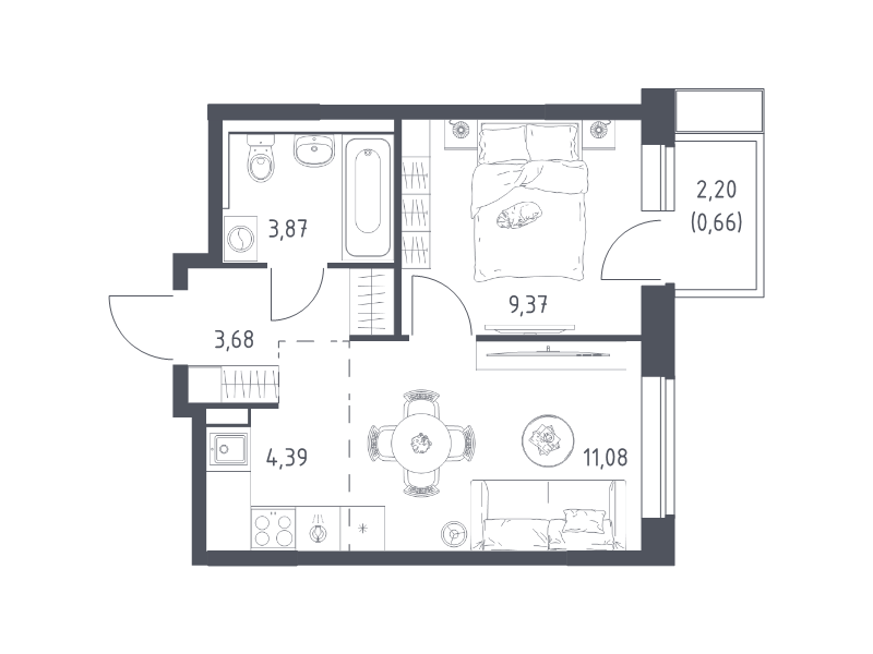 2 ккв (Евро) 33,1 м²