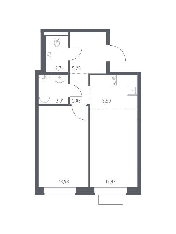 2 ккв (Евро) 45,5 м²