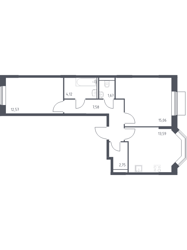 2 ккв 57,3 м²