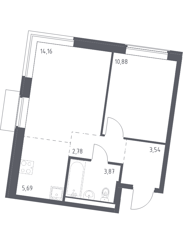 2 ккв (Евро) 40,9 м²