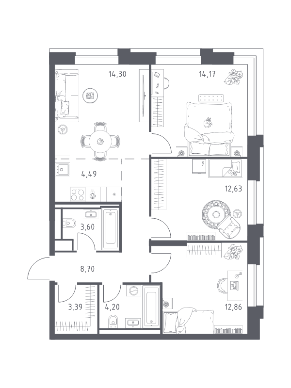 4 ккв (Евро) 78,3 м²