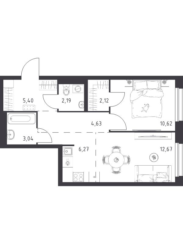 2 ккв (Евро) 46,9 м²