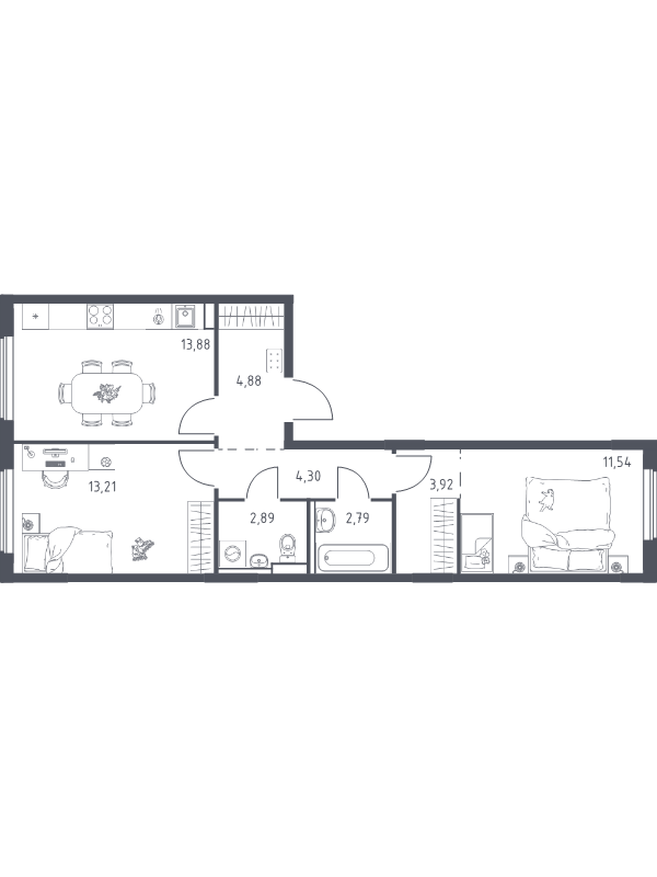 2 ккв 57,4 м²