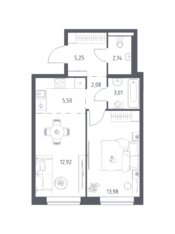 2 ккв (Евро) 45,5 м²