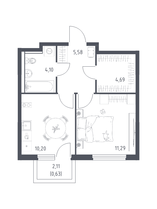 1 ккв 36,5 м²