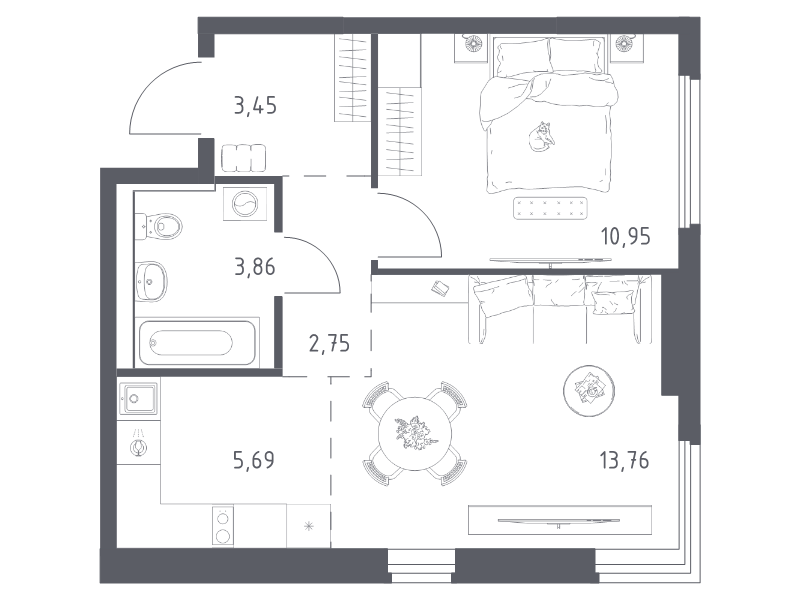 2 ккв (Евро) 40,5 м²