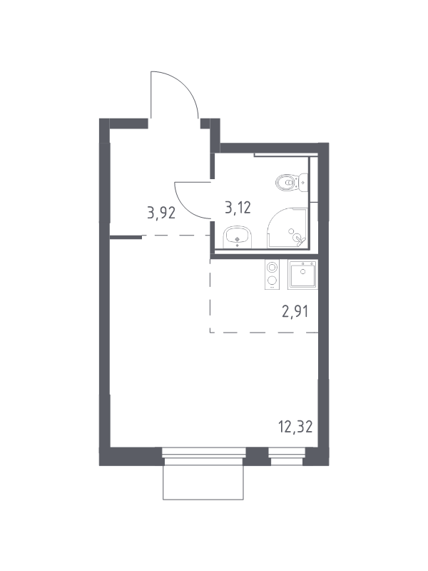 Студия 22,3 м²