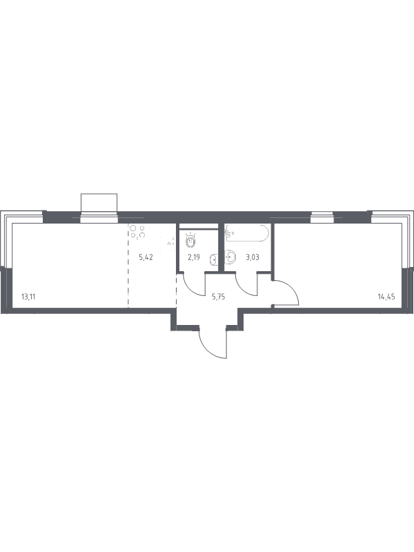 2 ккв (Евро) 44 м²