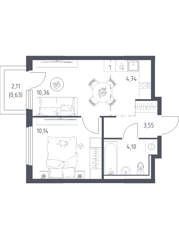 2 ккв (Евро) 33,5 м²
