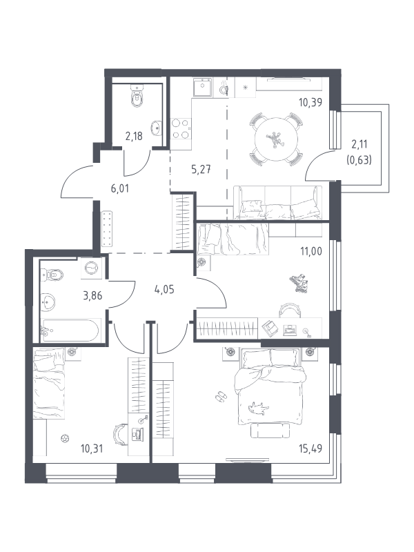 4 ккв (Евро) 69,2 м²