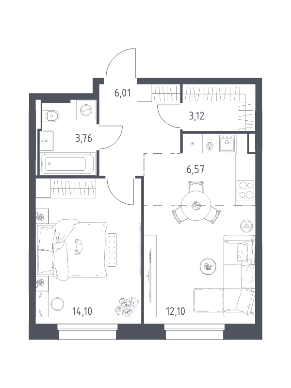 2 ккв (Евро) 45,7 м²