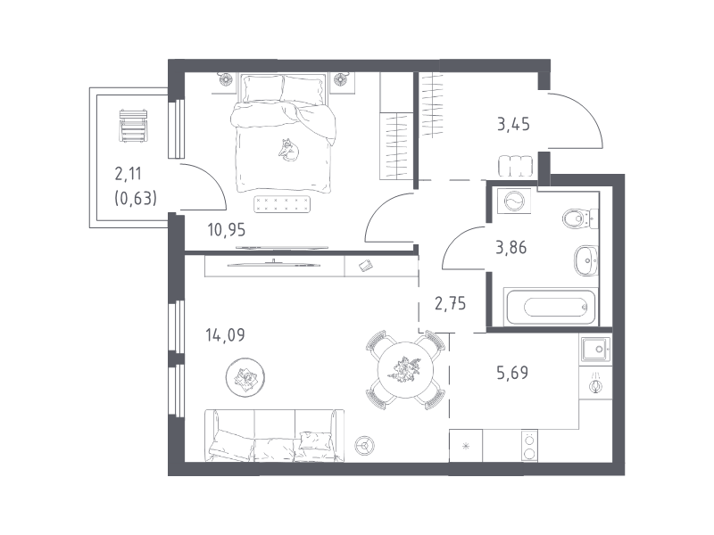 2 ккв (Евро) 41,4 м²