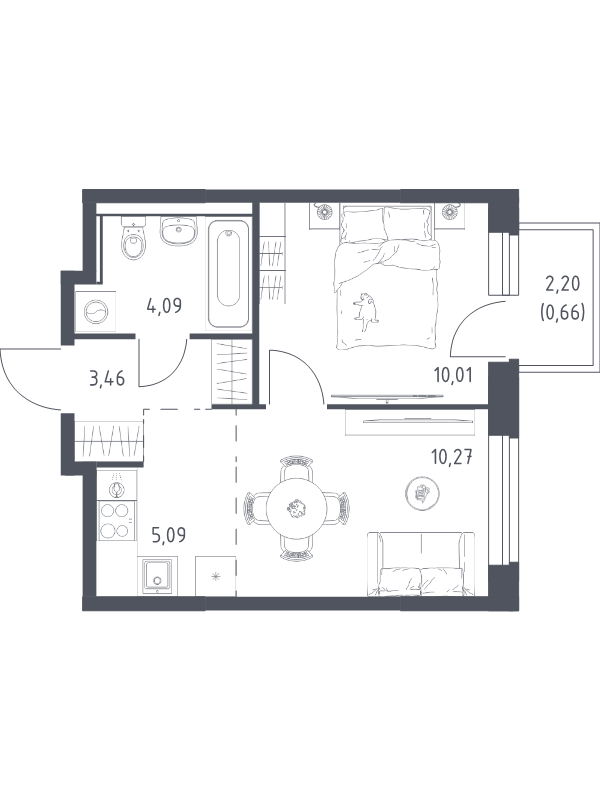 2 ккв (Евро) 33,6 м²