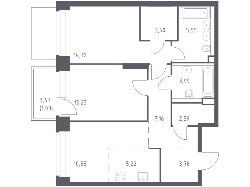 3 ккв (Евро) 71 м²