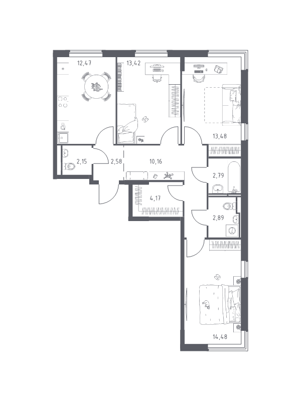 3 ккв 78,6 м²