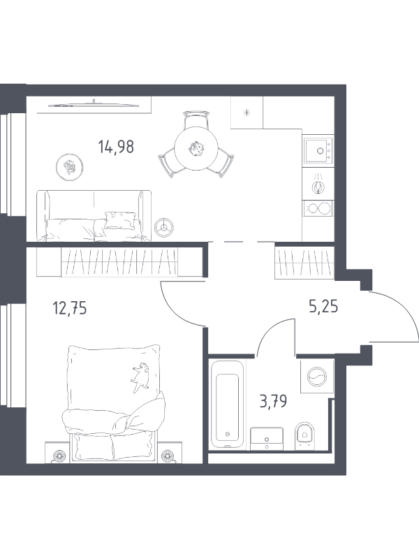 1 ккв 36,8 м²