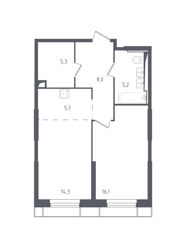 2 ккв (Евро) 54,7 м²