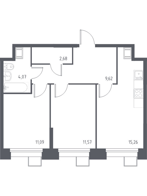 3 ккв (Евро) 54,1 м²