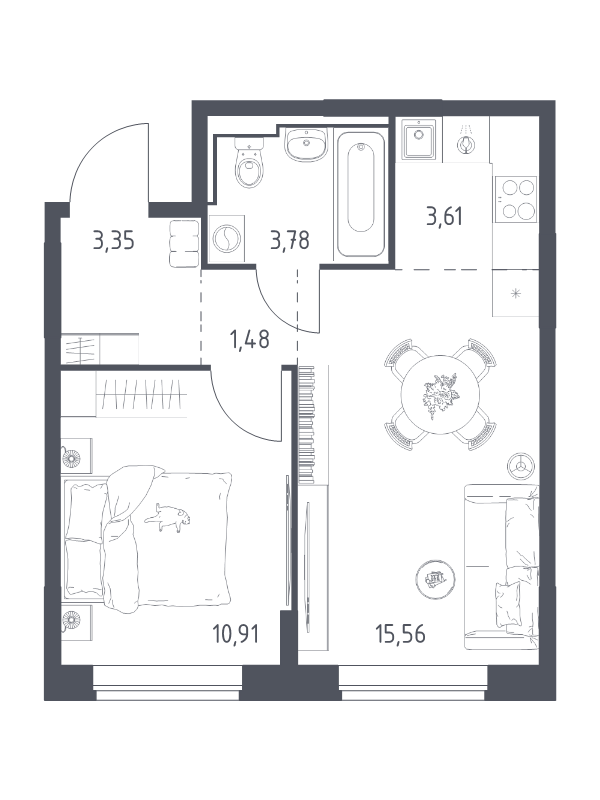 2 ккв (Евро) 38,7 м²