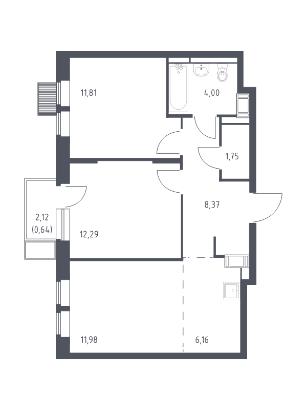 3 ккв (Евро) 57 м²