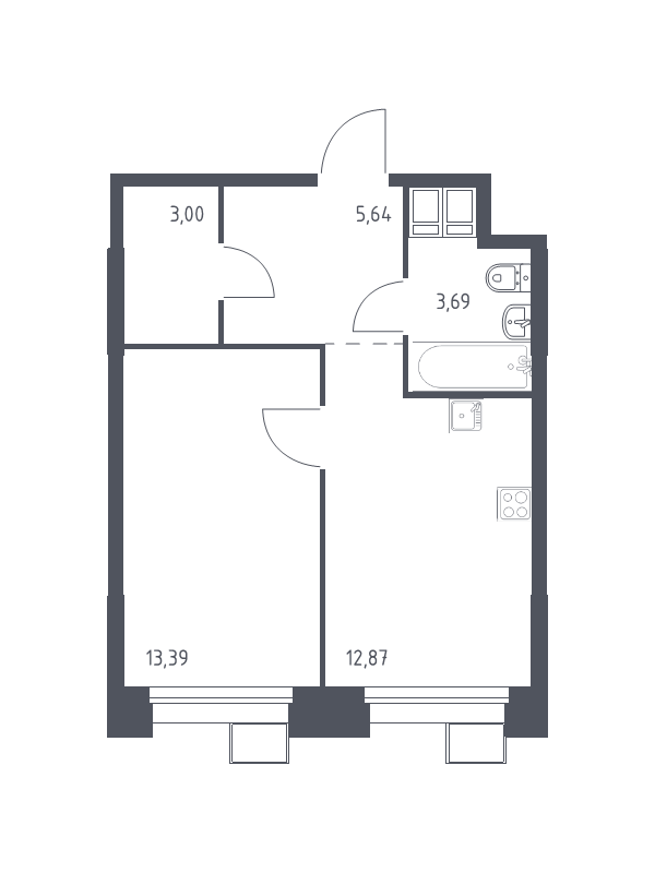 1 ккв 38,5 м²