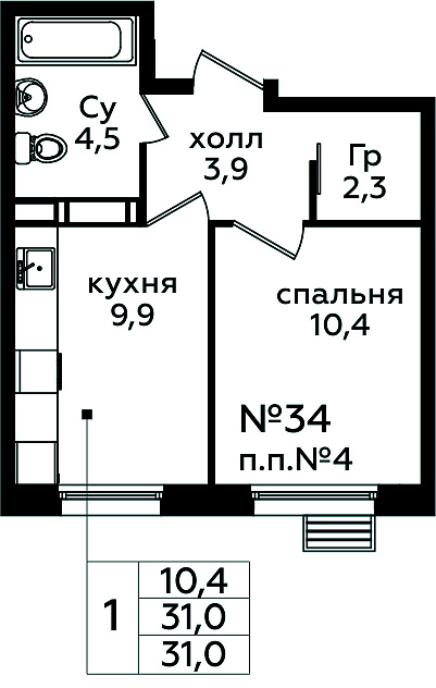 1 ккв 31 м²