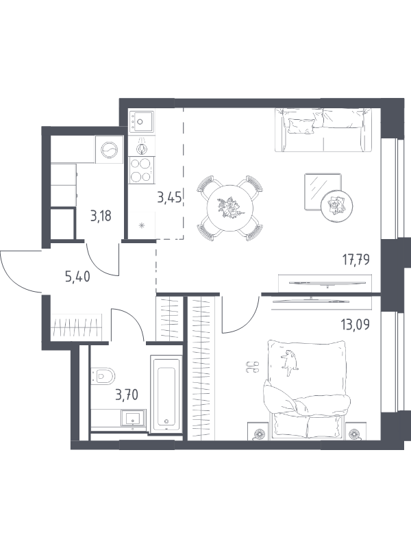 2 ккв (Евро) 46,6 м²