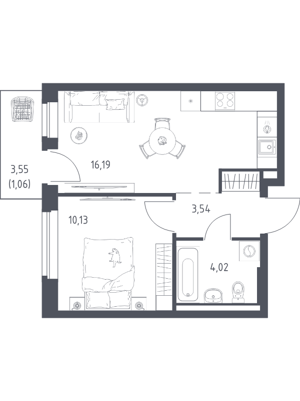 2 ккв (Евро) 34,9 м²