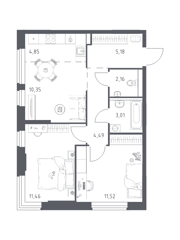 3 ккв (Евро) 53 м²