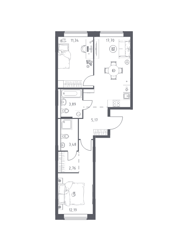 3 ккв (Евро) 56,5 м²