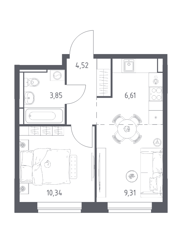 2 ккв (Евро) 34,6 м²