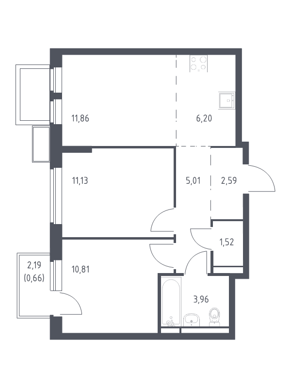 3 ккв (Евро) 53,7 м²