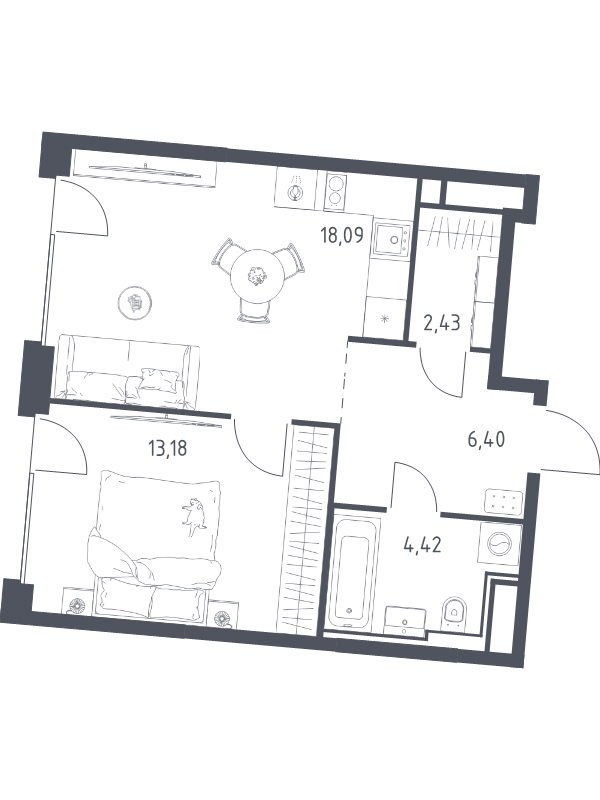 2 ккв (Евро) 44,5 м²