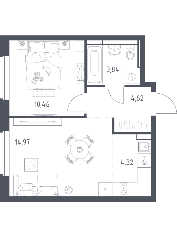 2 ккв (Евро) 38,2 м²