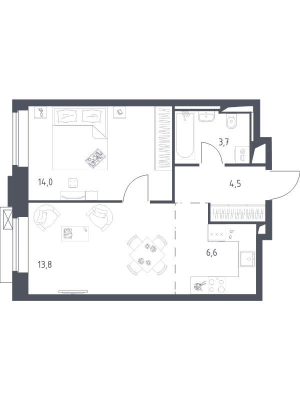 2 ккв (Евро) 42,5 м²