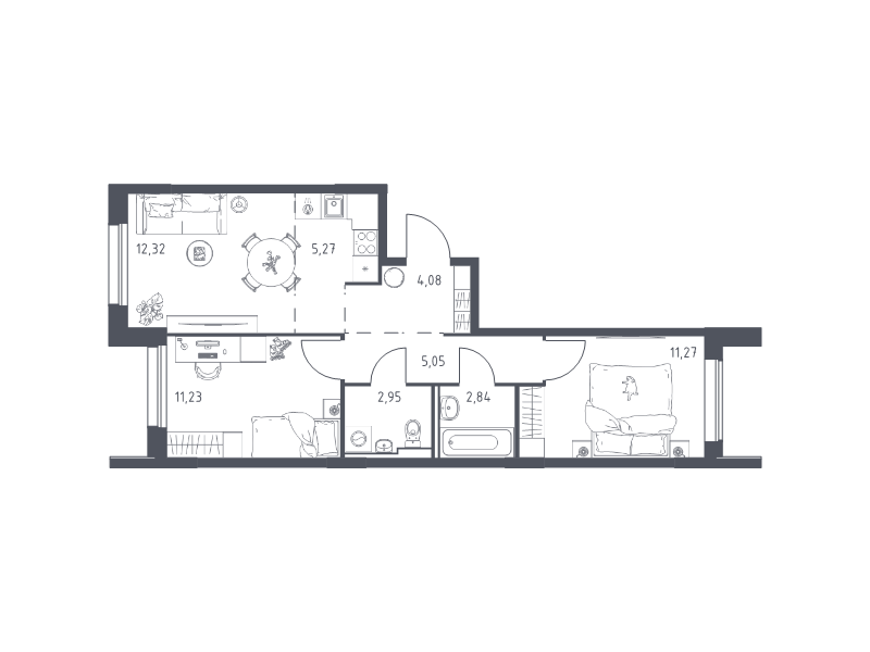 3 ккв (Евро) 55 м²