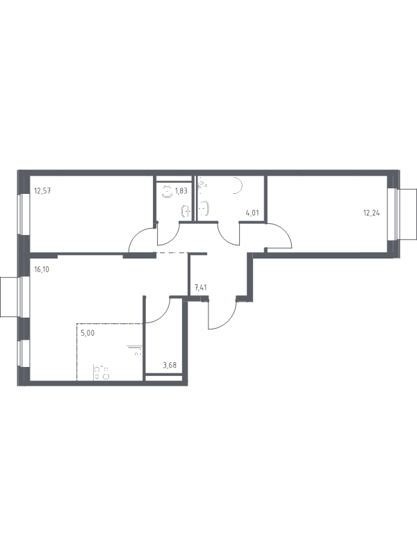 3 ккв (Евро) 62,8 м²