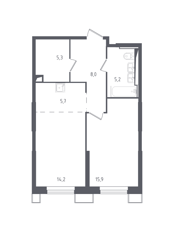 2 ккв (Евро) 54,3 м²