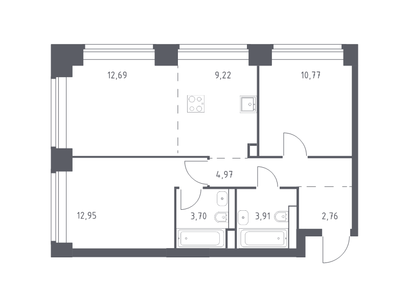 3 ккв (Евро) 61 м²