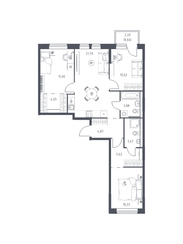 4 ккв (Евро) 77,1 м²