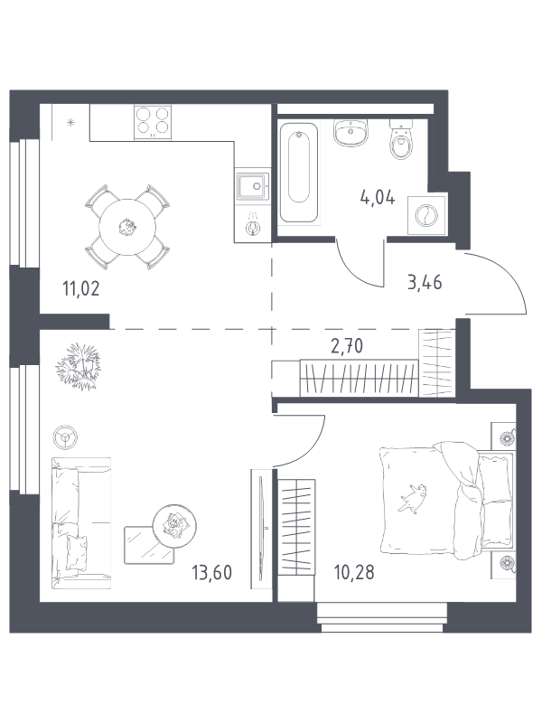 2 ккв (Евро) 45,1 м²