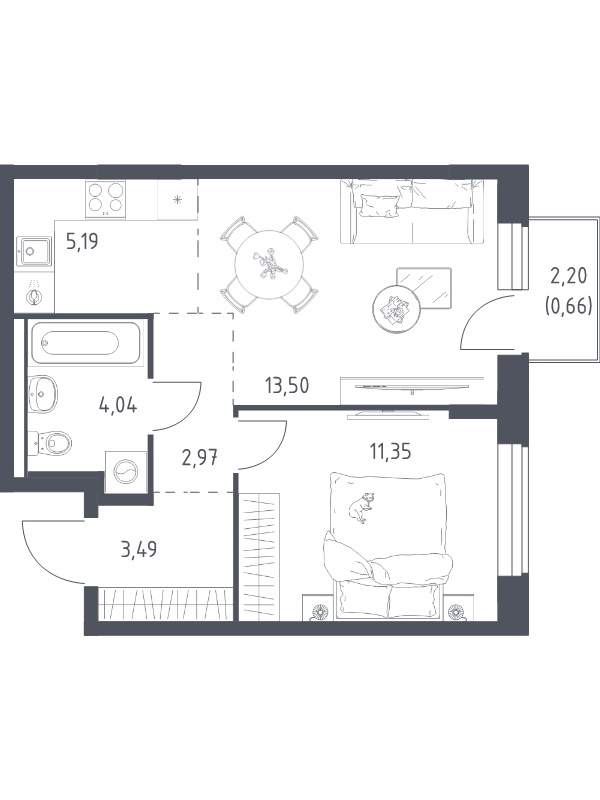 2 ккв (Евро) 41,2 м²