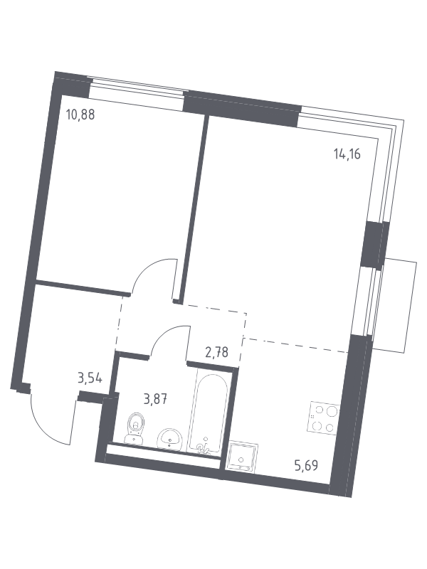 2 ккв (Евро) 40,9 м²