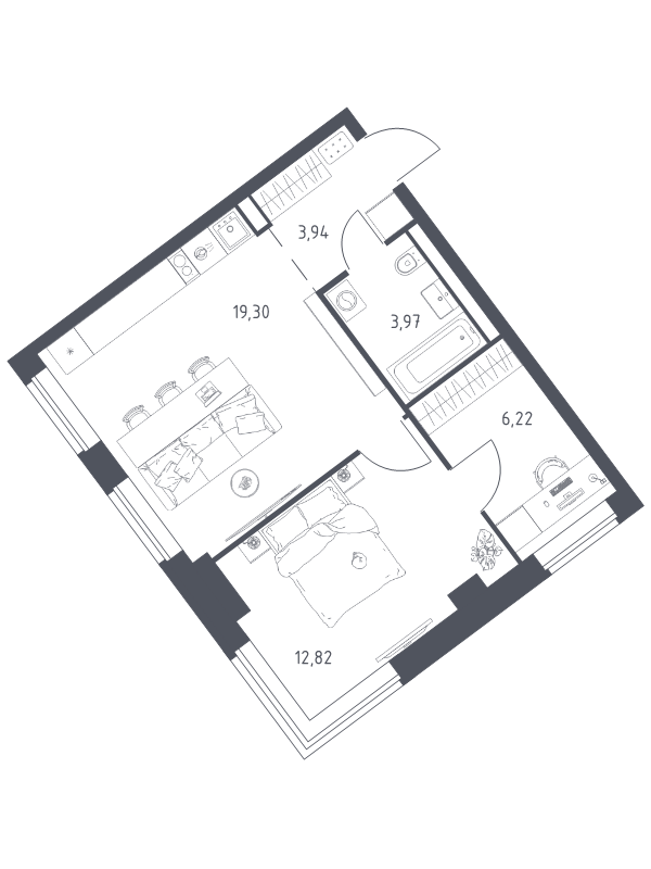 2 ккв (Евро) 46,3 м²