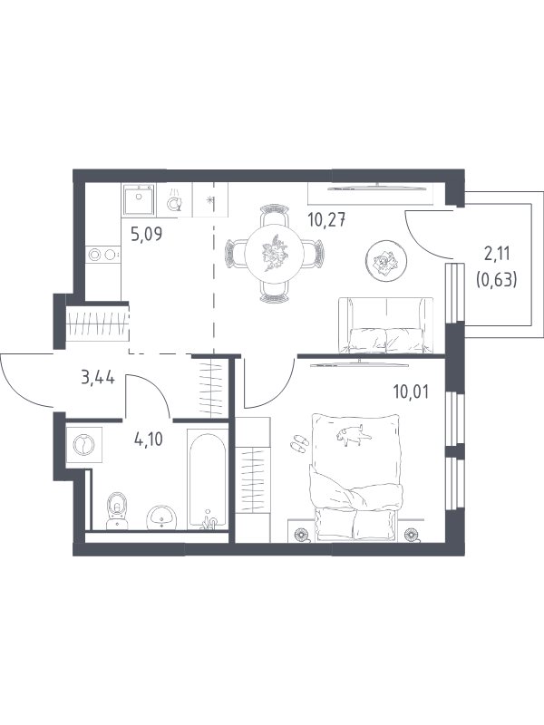 2 ккв (Евро) 33,5 м²