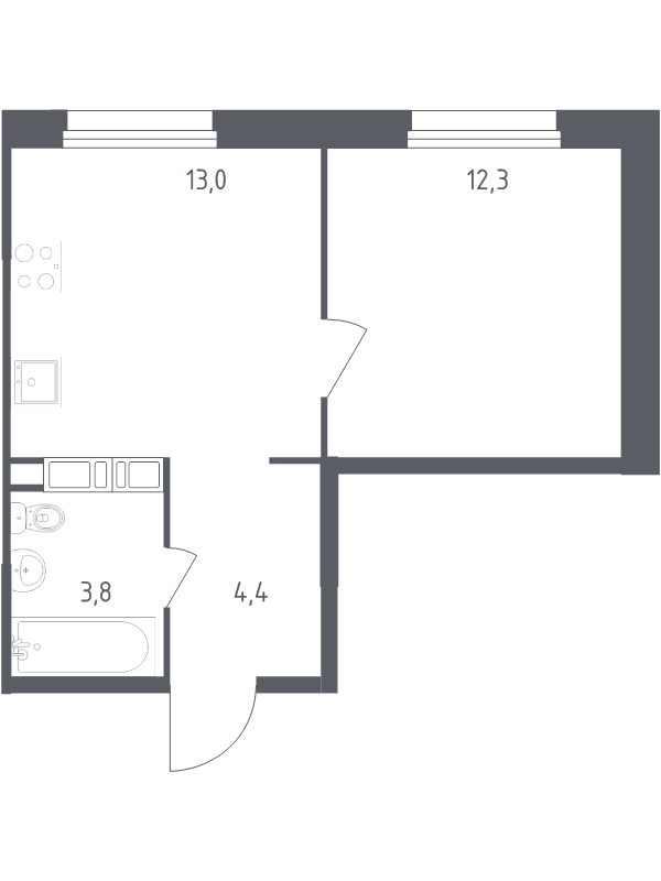 1 ккв 33,5 м²