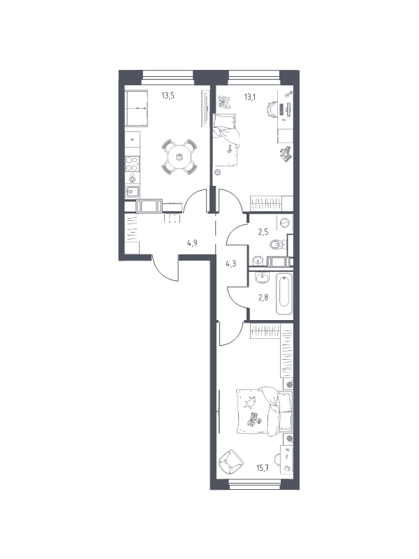 2 ккв 55,8 м²