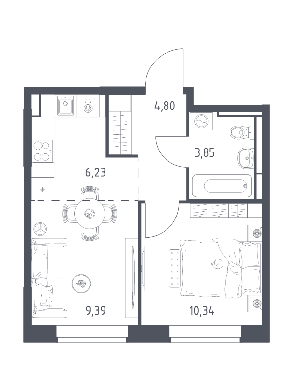 2 ккв (Евро) 34,6 м²