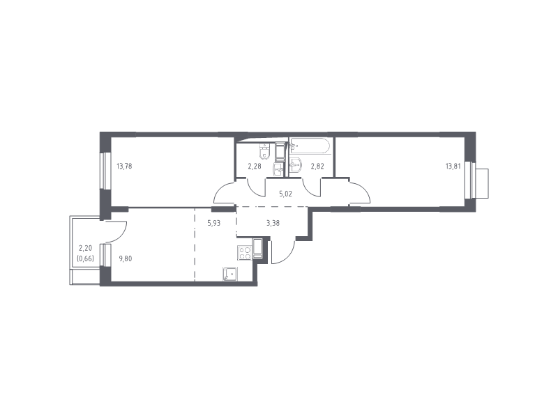 3 ккв (Евро) 57,5 м²