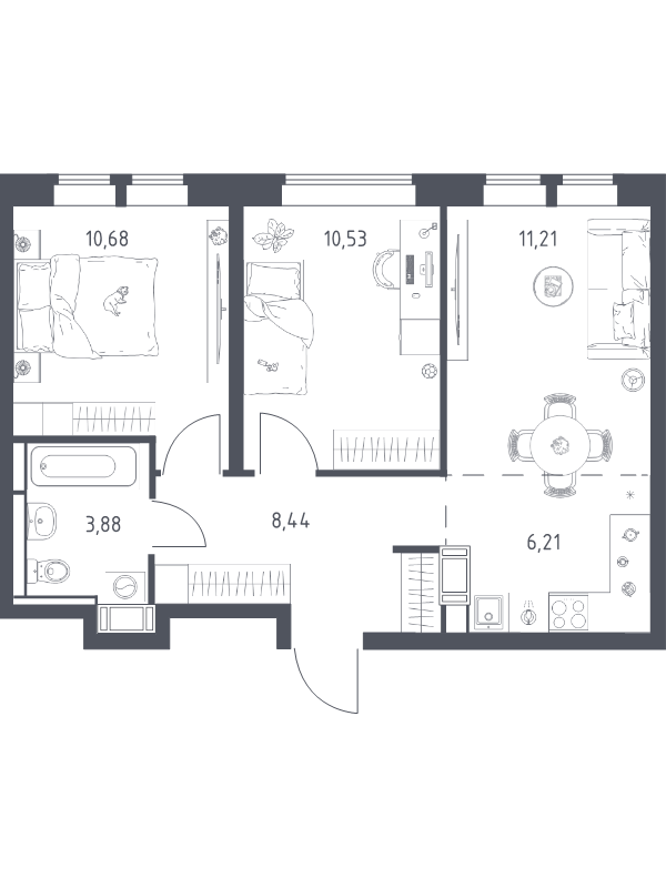 3 ккв (Евро) 51 м²